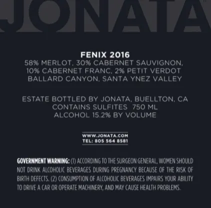 2016 Fenix Back Label