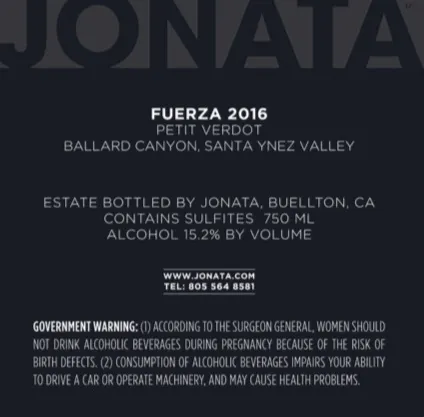 2016 Fuerza Back Label