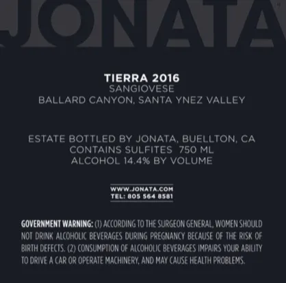 2016 Tierra Back Label
