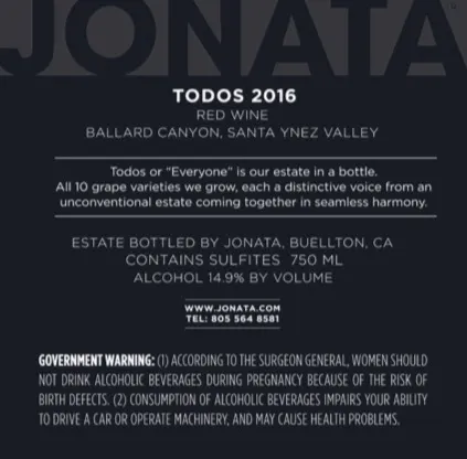 2016 Todos Back label