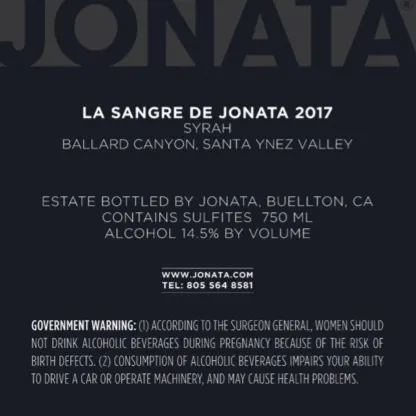 2017 Sangre Back Label