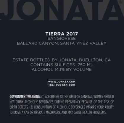 2017 Tierra Back Label