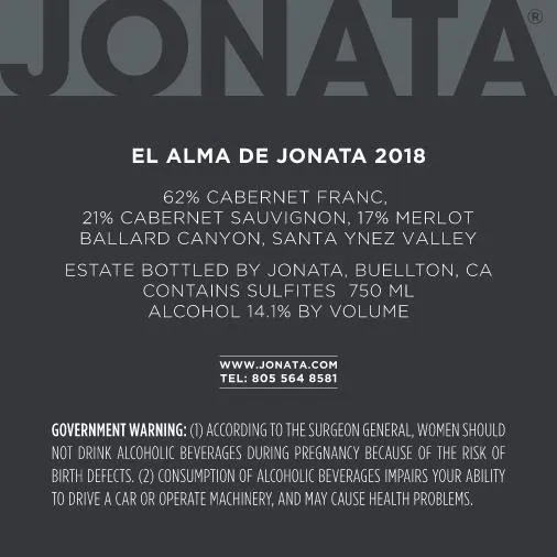 2018 Alma Back Label
