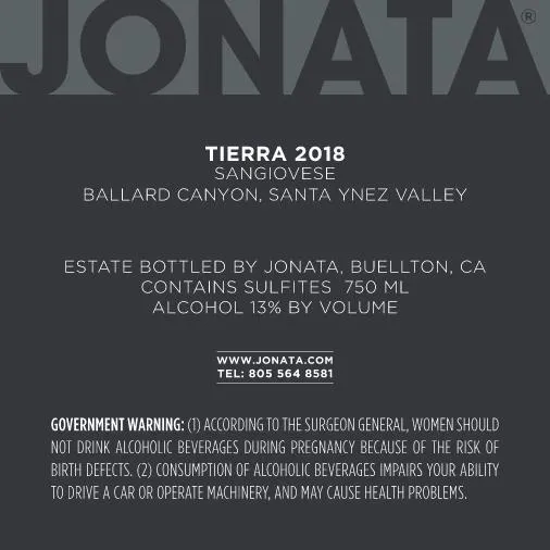 2018 Tierra Back Label