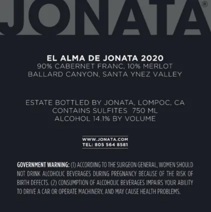 2020 El Alma Back Label