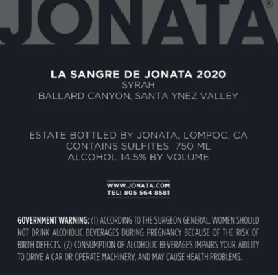 2020 La Sangre Back Label