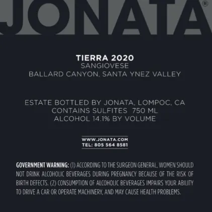 2020 Tierra Back Label