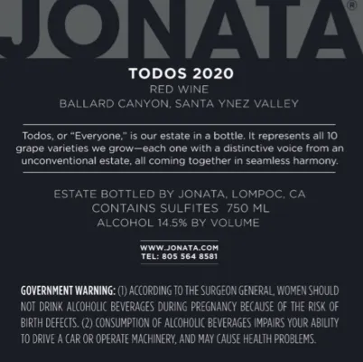 2020 Todos Back Label
