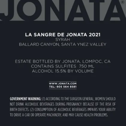 2021 Sangre Back Label