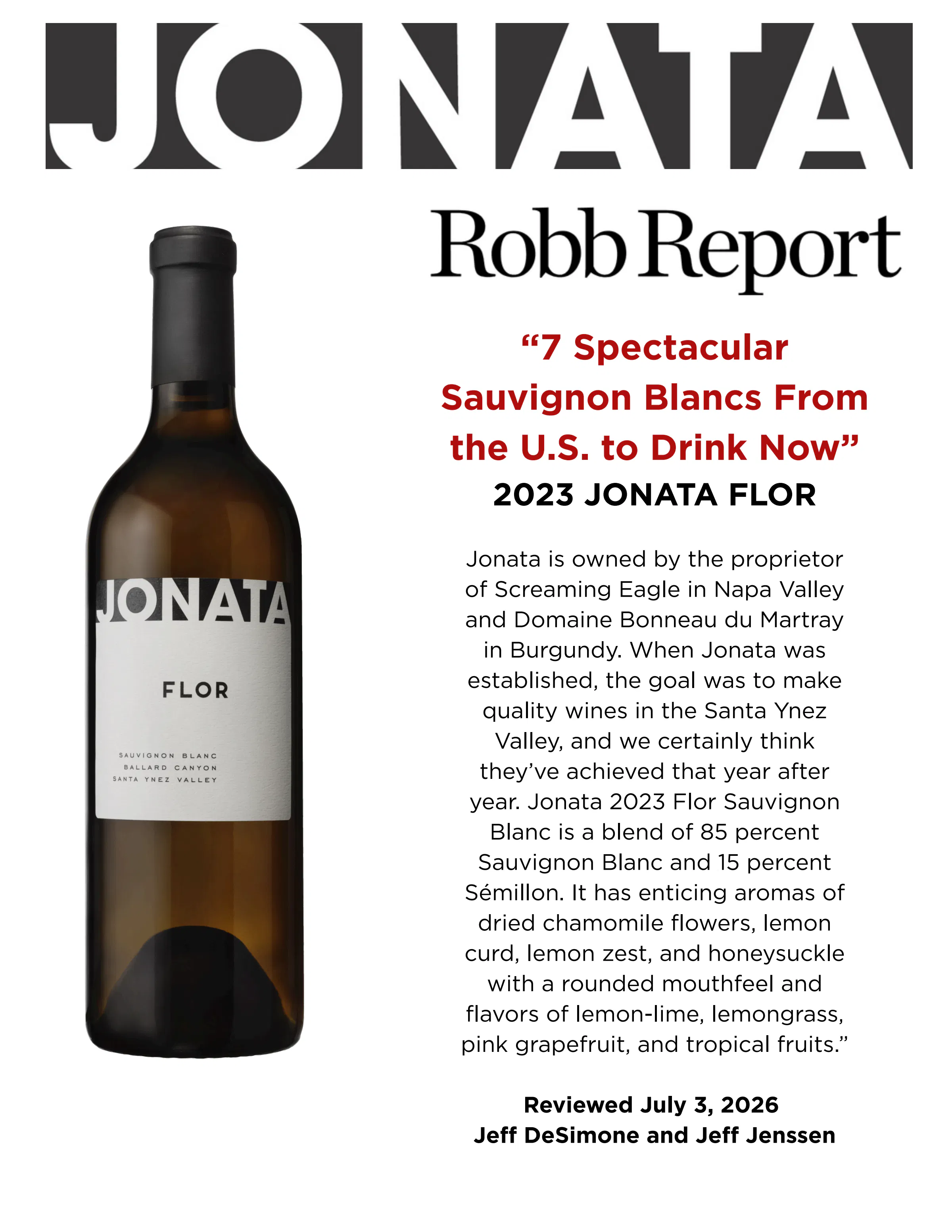 2023 Jonata Flor Robb Report Spectacular Sauvingon Blancs