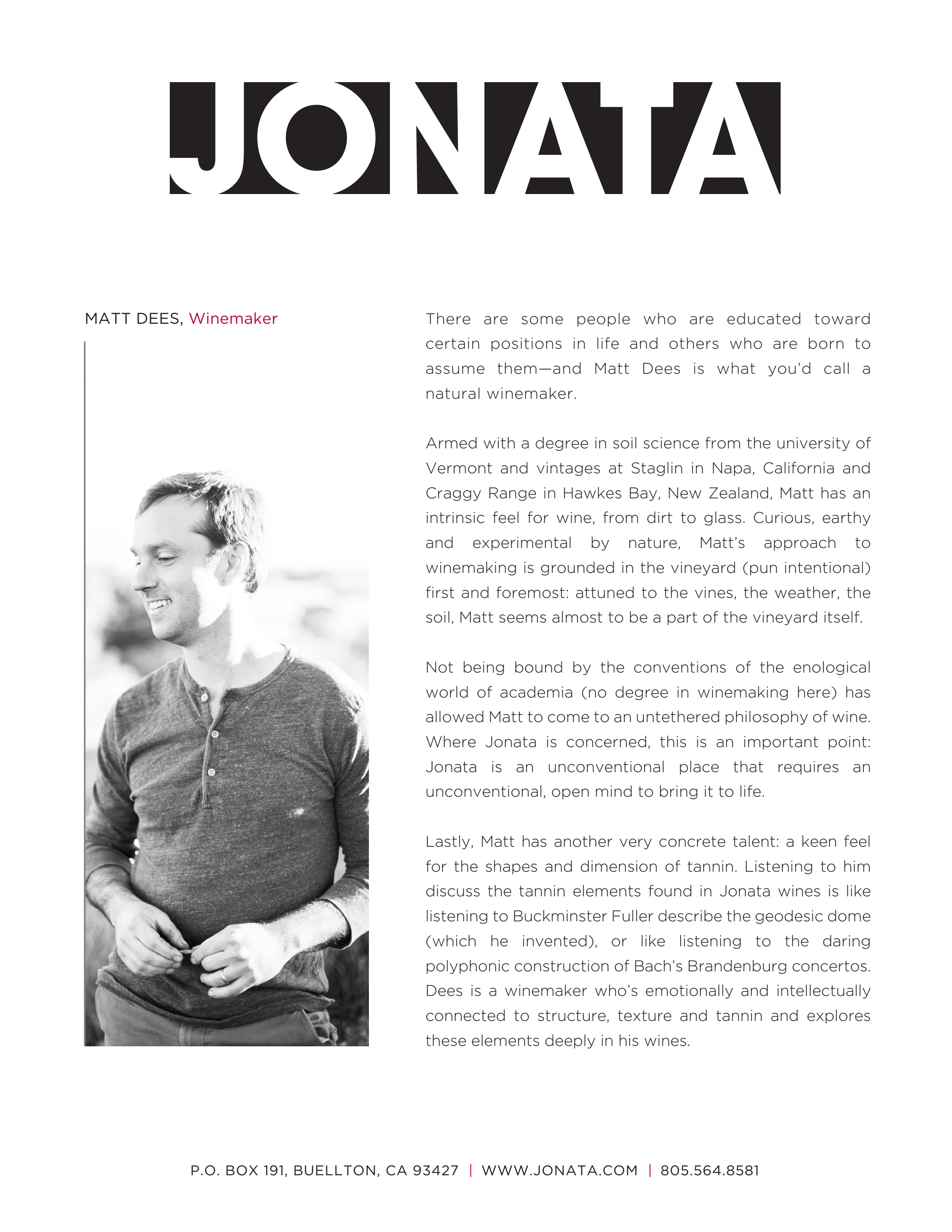 Matt Dees Winemaker Bio with Photo